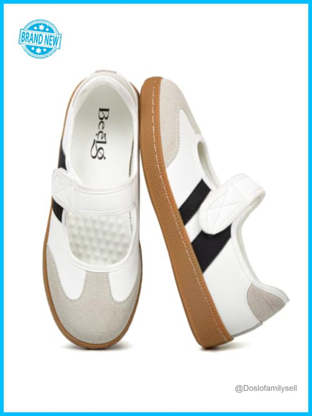 Mary Jane Ballet Sneakers Hook Loop Adjustable Strap Suede PU Comfort Walking